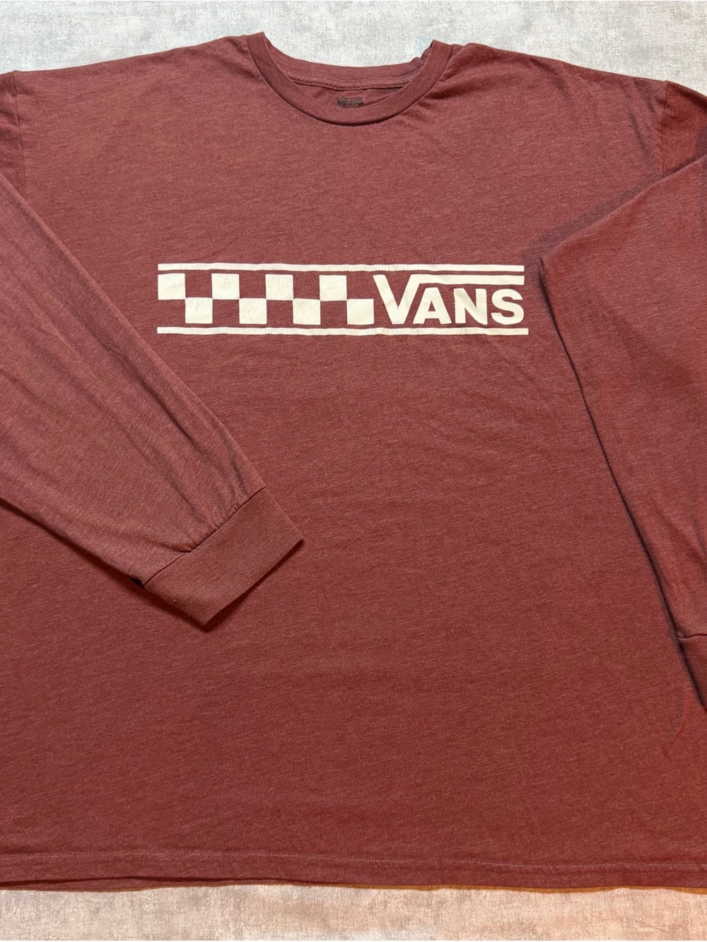 Vans Maroon Long Sleeve Crewneck with Checkerboard Logo